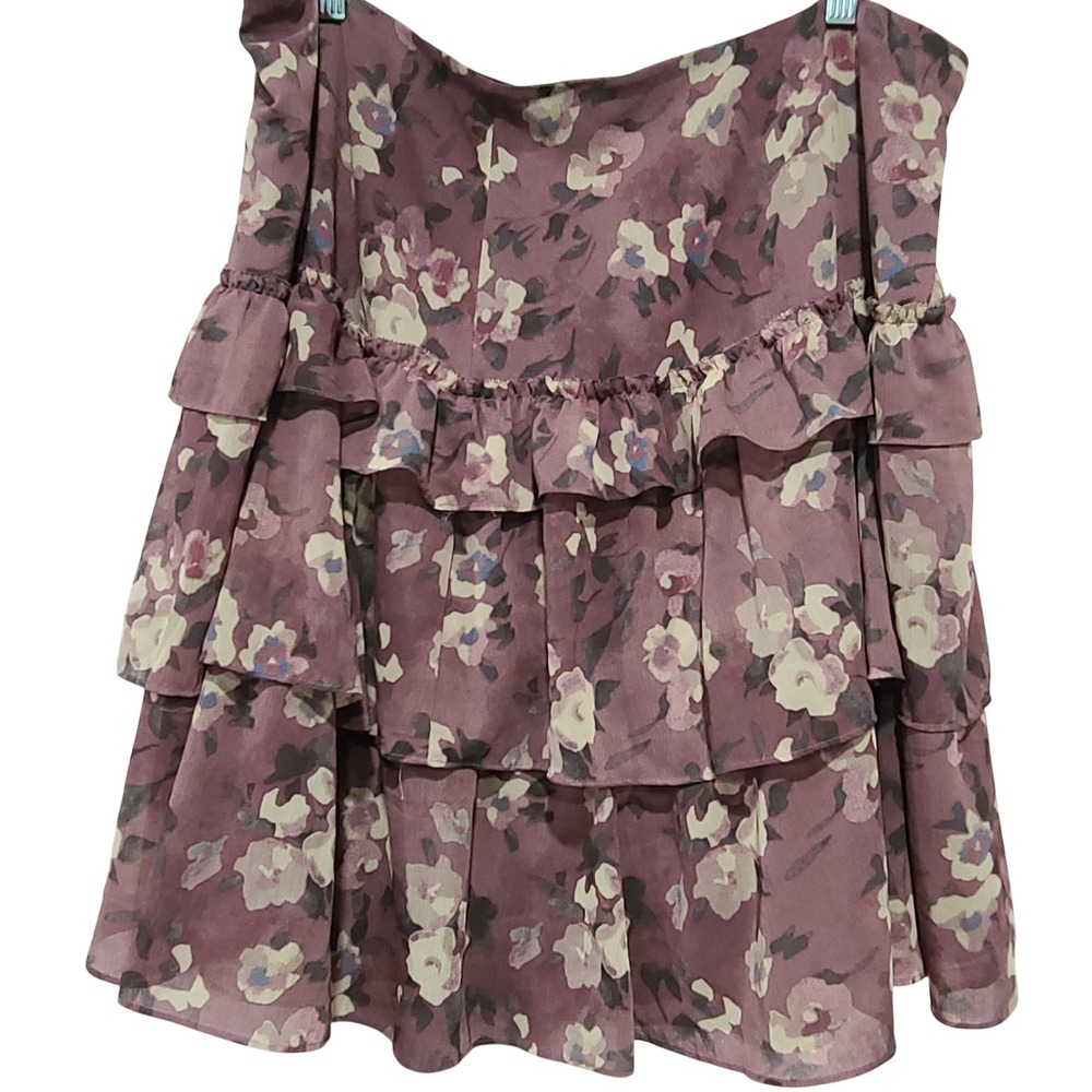 Lauren Ralph Lauren Mauve Floral Tiered Ruffle Mini Skirt Womens Size 18